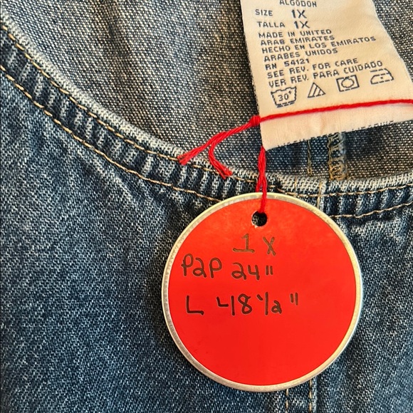 #C084 Vintage Jaspe Blues Denim Jumper Dress with Embroidered Details (1X) - Picture 7 of 8